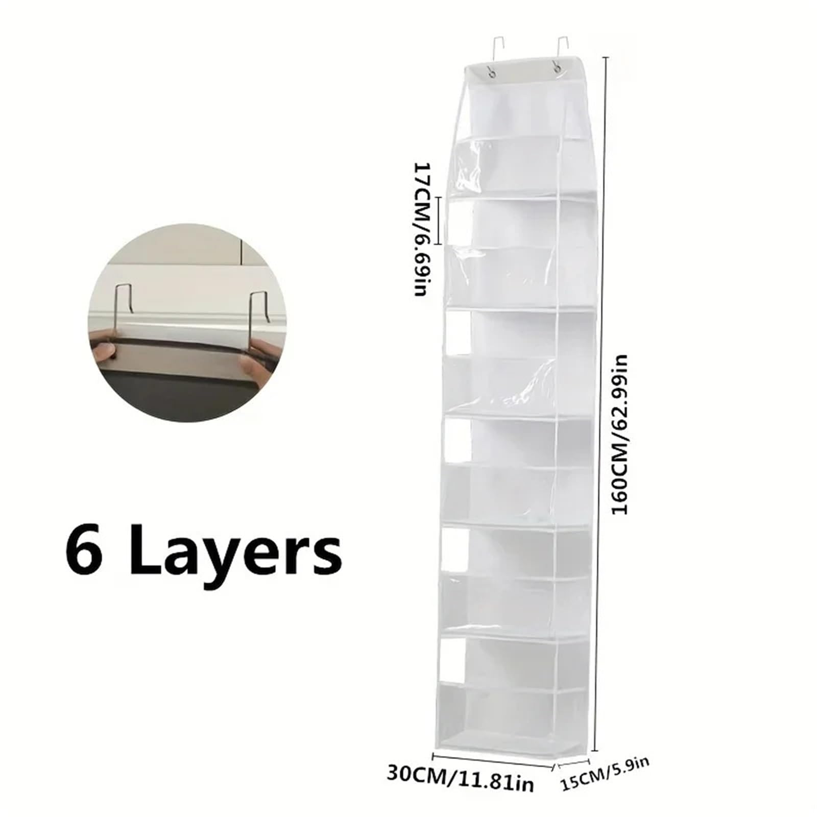 Hängeregal Wall Hanging Wardrobe Hanging Finishing Bags Transparent Hanging Organizers for Doors Underwear Socks Clothes Storage Organizer Für Schlafzimmer(White,Large)