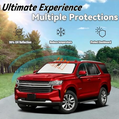 Image of Windshield Sun Shade for Chevy Chevrolet Tahoe 2021-2024, Car Front Window Sunshade with 240T Sun Visor Protector Blocks UV Rays Heat Sun Shield Accessories