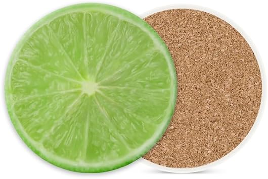 1 Pcs Coffee Cup Coasters for Drinks, Bright Green Sliced Lemon Round Absorbent Non-Slip Ceramic Stone Cork Coasters for Kitchen Living Room Office Decoration Bar 4 * 4 Inch