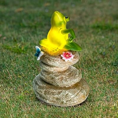 Ovewios Solar Garden Statues Outdoor Frog Decor, Garden Sculptures Stones Solar Statue Novelty Yoga Frog Figurine Decoration for Patio Yard Porch Art Home Decor