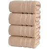 Large Bath Towel Set 4 Pack, 30×60 Inches, 100% Cotton Bathroom Towels, Soft, Absorbent & Comfortable for Home, Spa, Gym (Beige)