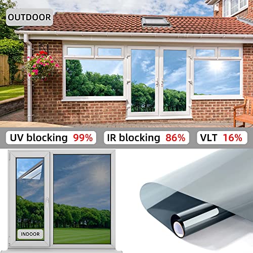 Fufin One-Way Window Privacy Film With Free Installation Tools,Premium Pet Material,Heat Control 99% Uv Blocking And Privacy Protection Window Film.window Tint For Home Office (Silver 17.5"×78.7") #TOP5