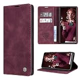 RuiPower Handyhülle für Samsung Galaxy S10 Lite Hülle Premium Leder PU Flip Case Wallet Lederhülle Klapphülle Magnetisch Silikon Bumper Schutzhülle für Samsung Galaxy S10 Lite Tasche - Wein Rot