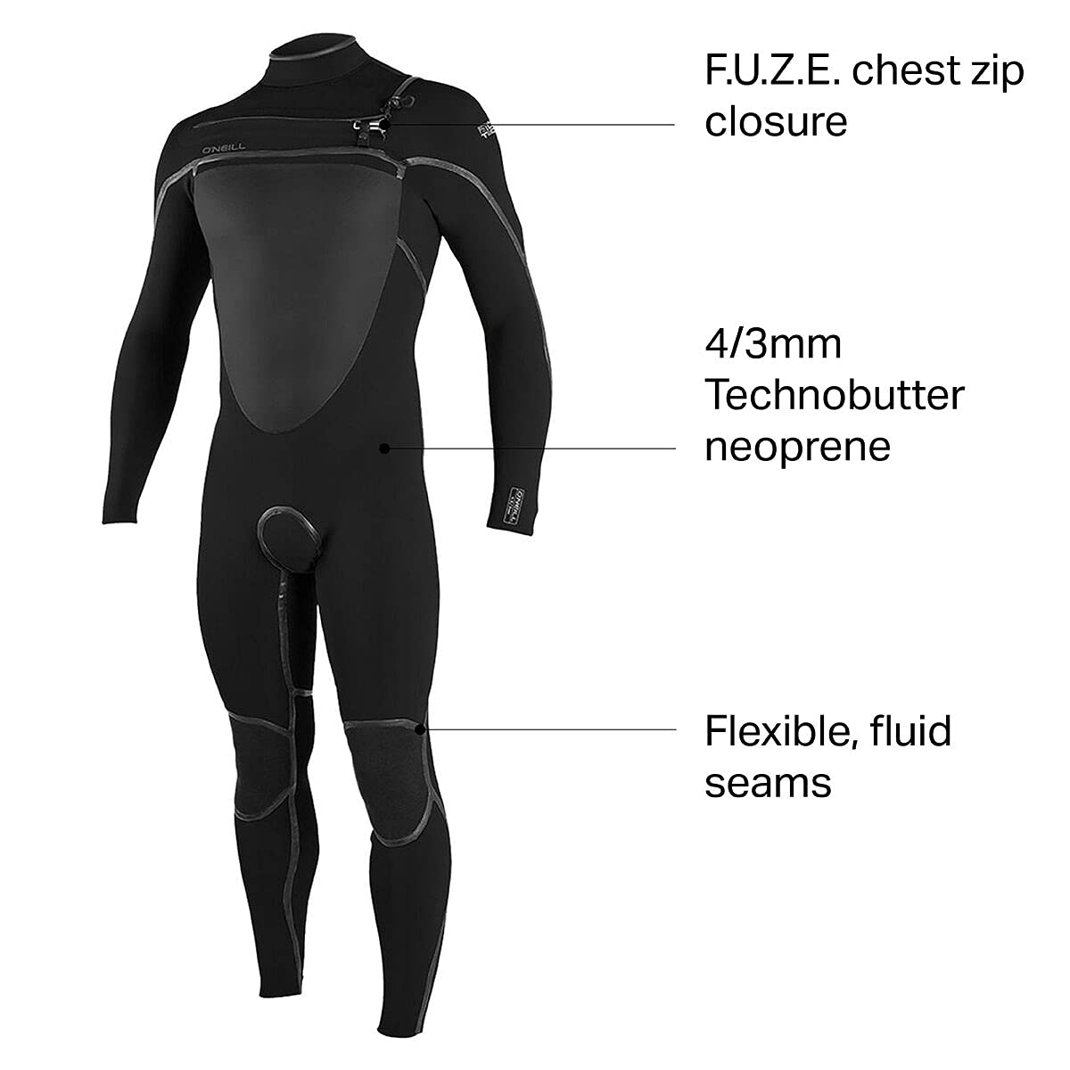 Amazon.com : O'NEILL Psycho Tech 4/3+Mm Chest Zip Full Wetsuit