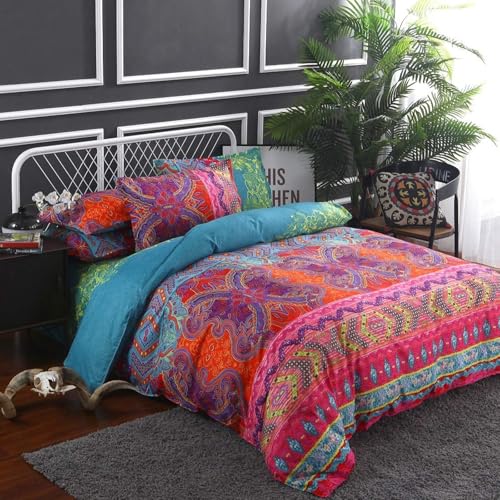 Image of E-yimeng Duvet Cover Sets Superking Duvet Sets Bohemian Bedding Sets, with 2 Pillowcases Zipper Boho Bedding Collections 260x220 cm