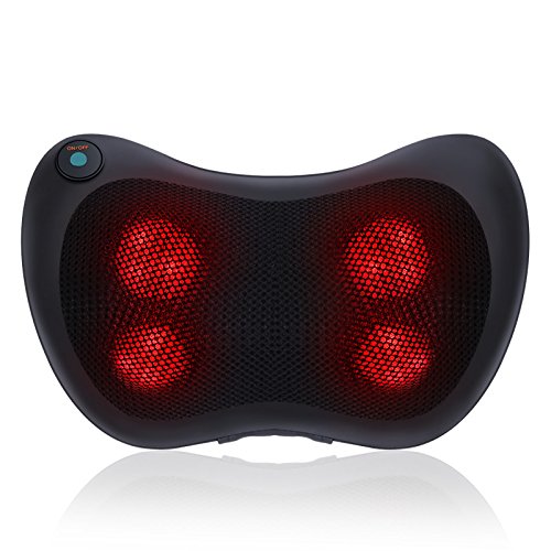 Massager Pillow shiatsu Deep Kneading Massage Pillow 4 Rollers with Heat for car, Home, Office; for Neck, Shoulder, Back (Black)