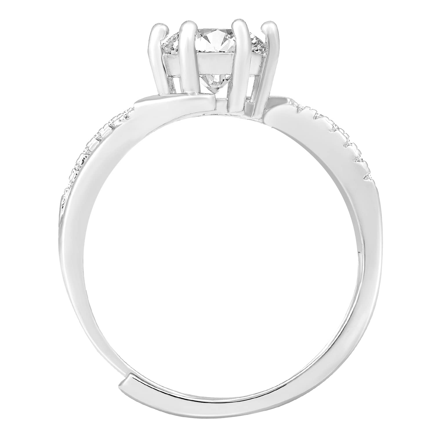 Plated Cubic Zirconia Studded Solitaire Adjustable Finger Ring, Stylish Jewellery