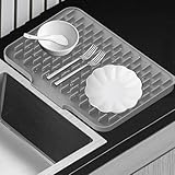 Silicone Dish Drying Mat for Kitchen Counter, Pad Mats with Non-Slip Back, Built-in Drain, Easy Clean, Heat-Resistant, White