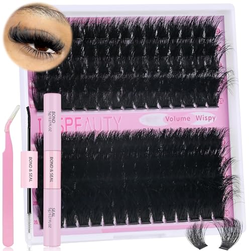 INSPEAUTY Lash Clusters 80D+100D+200D Thick Cluster Eyelash Extensions 12-20MM Wispy Eyelash Clusters 208 Pcs Volume Eyelash Extensions Individual Lashes Cluster DIY at Home by INSPEAUTY