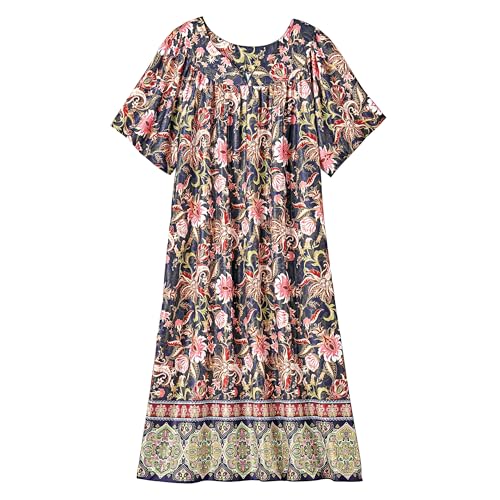 Image of AmeriMark Casual Women's Patio Muumuu House Dress Loose Comfortable Short Sleeve Sun Dress Lounger Gown Sleepwear for Ladies