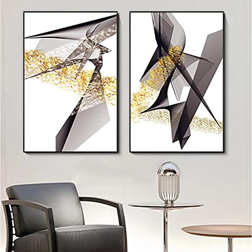 Décoration murale moderne avec toiles géométriques dorées nordiques pour salon chic