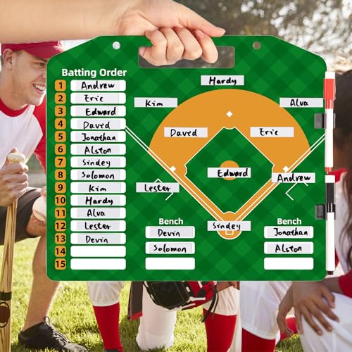 JHHJIFY Magnetic Baseball Coach Board, Double-Sided Dry Erase Softball Coaches Lineup Board, Baseball Coaching Tactical Clipboard, Batting Order Coaches Clipboard for Baseball or Softball - Thumbnail 4