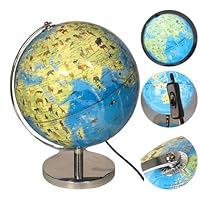 Gleneagles Illuminated Globe Lamp 25cm - Light Up The World Globe for Kids with On/Off Switch Educational Rotating Continents Animals & Landmarks - Light up Kids Globes of Earth for Learning World Map