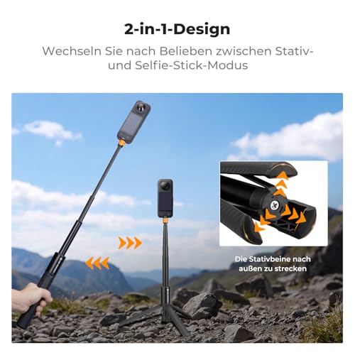 K&F CONCEPT MS21 Selfie Stick Stativ, 120 cm Insta360 Selfie Stick, Unsichtbarer Selfie-Stick mit Adapter,Ausziehbar Selfiestick für Insta 360 X5//X4/X3/Ace Pro, Osmo Pocket 3/4, Action Kamera Zubehör 2