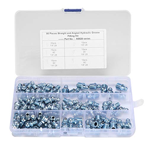 Surtido de 80 Piezas de Engrasadores, 1/8 In-28 45° 90°, Kit Surtido de Engrasadores en Ángulo Recto, Accesorios para Pistola de Engrase para Automóviles, Tractores y Maquinaria