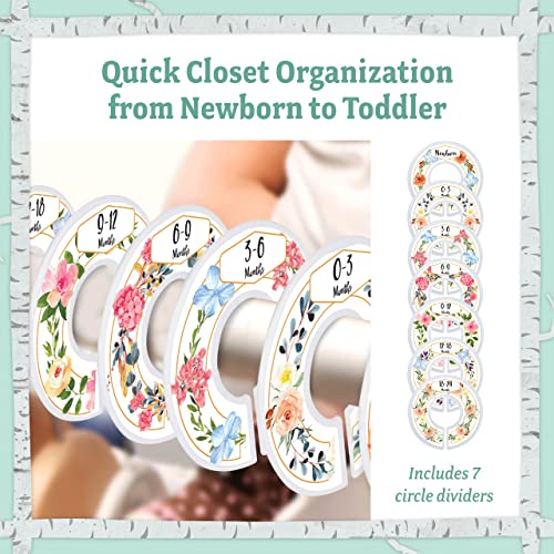 Baby Nest Designs Closet Dividers For Baby Clothes - 7X Baby Clothing Size Age Dividers From Newborn Infant To 24 Months - Floral Baby Clothes Dividers And Nursery Closet Organizer #TOP1