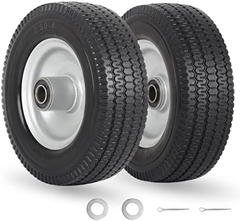 GICOOL 8-Inch Flat-free Tire, 2.50-4 Solid Tire and Wheel, 5/8" Axle Bore Hole, 2.2" Offset Hub for Hand Truck Garden Wagon Gorilla Cart Trolley Dolly Lawn Mover Go Kart Replacement, 2 Pack
