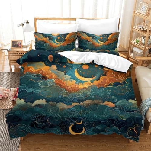 Housse de couette 200x200 cm lune et soleil hypoallergénique