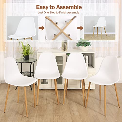 Nopurs White Dining Chairs Set Of 4 - Modern Plastic Dining Room Chairs Shell Lounge Armless Dining Chair With Wood Painted Metal Legs For Kitchen, Dining, Living Room, Bedroom, Home Office #TOP3