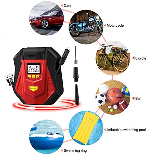 Air Compressor Tire Inflator,Portable Air Compressor 12V DC, Auto Tire Pump with Digital Pressure Gauge,LED Light, Long Cable , Auto Shut Off for Car Tires,Float Swimming Pool, Bicycle, Motorcycle