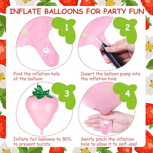 Image of Kriyokiaa 8 PCS Strawberry Balloons, 28 inch Berry First Foil Balloon Shortcake Birthday Decor Perfect for Strawberry Birthday Party, Baby Shower Decorations