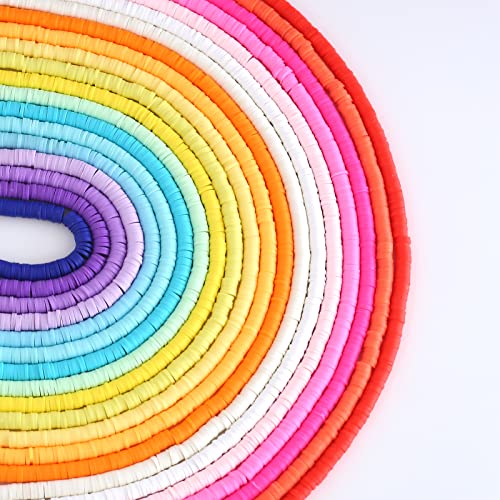 HERZWILD ca.7000pcs Heishi Beads Colorful 6mm Clay Beads for Threading Clay Bead Set for Chocker Necklace, Bracelet, Earrings