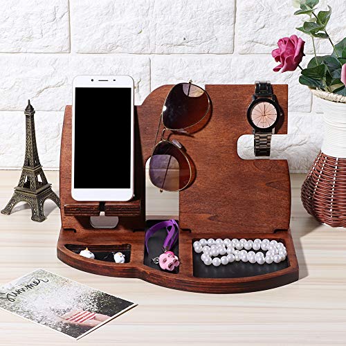 Suporte de madeira para celular, relógio, carteira, organizador de mesa, escritório, escritório, esc