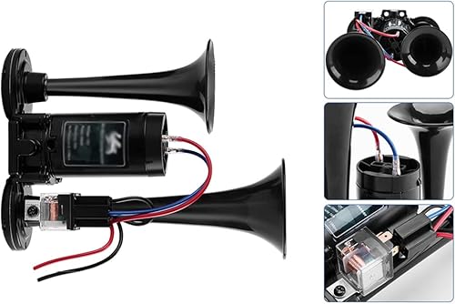 Miniatura 3 de Kit de bocinas de aire con compresor de 12 V, bocinas de coche, bocina ruidosa, trompeta doble para camión, barco, tren, altavoz, coches, furgoneta