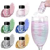 6 Colors Luster Dust Edible Set, Edible Glitter for Cocktails, Food Grade Glitter Shimmer Sprinkle Powder for Drinks, Baking, Beverages, Cakes, Strawberries, Cookies, Fondant, Vegan(5g/Bottle)