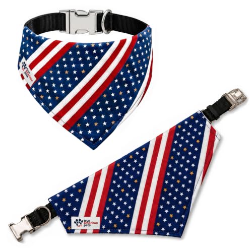 True American Pets 4th of July Dog Bandana with Adjustable Nylon Strap SGT Stubby Tribute US Flag Metal Buckle (Small 10-16)