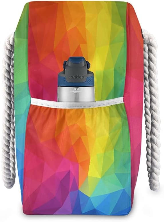 Large Beach Bag Tote, Geometric Rainbow Triangle Beach Bags Waterproof Large Pool Bag Shoulder Travel Tote Bags With Zipper for Women Gym