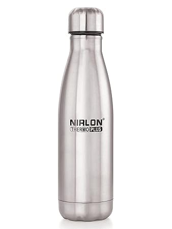 NIRLON Stainless Steel Vaccum Insulated Flask Water Bottle with Handle, Leak Proof, Hot & Cold Upto 12hrs, Silver, 350ml