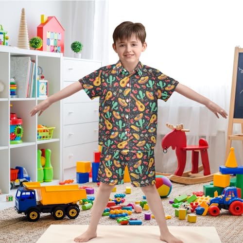 Image of visesunny Funny Boy's 2 Pieces Shirt and Short Set Casual Shirts Short Sleeve Beach Shorts Summer Outfits for 3-10 Years Kids