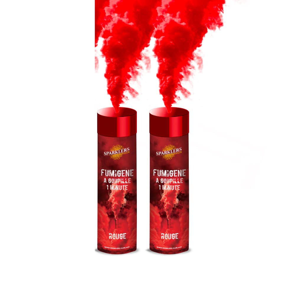 SPARKLERS CLUB Lot de 2 Fumigènes a Main 1 MINUTE couleur Rouge - Déclenchement à Goupille, durée 60 secondes, fumigene couleur à tenir en Main - fumigene a main - Catégorie F1 - LIVRAISON 24/48H