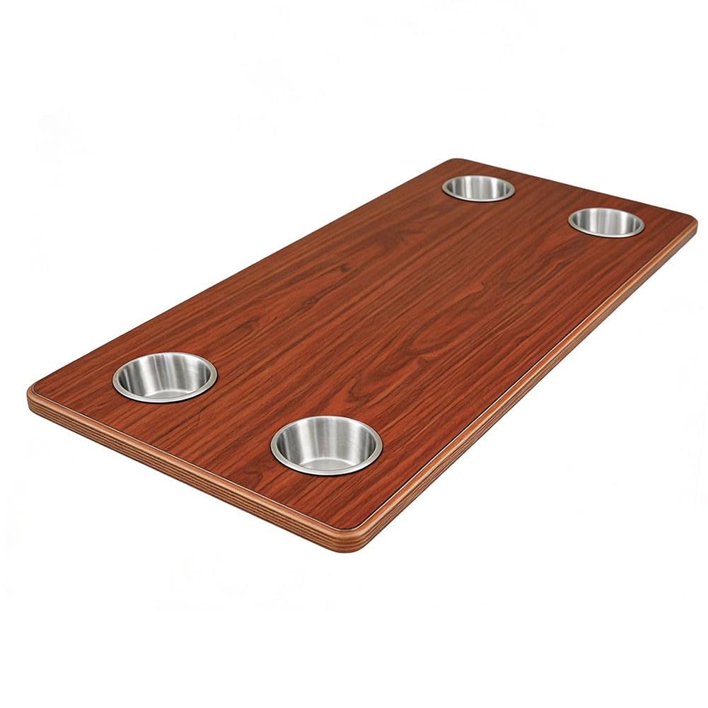 Tavolo rettangolare in legno massello 800 x 400 mm camper barca, include 4 per portabicchieri in acciaio inox, liscio, facile da pulire