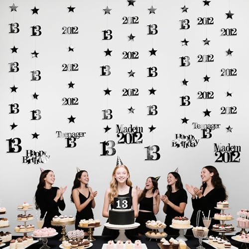 Image of 12PCS Black 13th Birthday Decorations Number 13 and 2012 Star Garland Streamer Banner Backdrop for Girls Boys Cheers to 13 Years Birthday Vintage Made in 2012 Official Teenager Party Decor Supplies