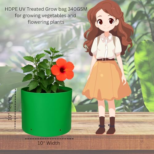 Image of HDPE UV Treated 340 GSM Plant Growing Bags for Terrace Gardening Easy to Use 10 x 10 Inch - Pack of 5