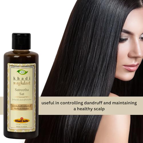 Image of Khadi Meghdoot Ayurvedic Satreetha Shampoo Enriched with Amla, Reetha and Bhringraj Hair Fall Control Dandruff Control & Scalp Acne Treatment Strong Hair 210ml Each (Pack of 2)