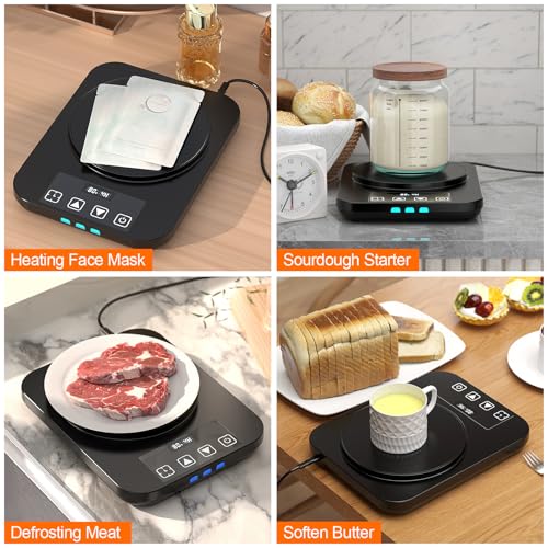 Image of Sourdough Starter Warmer Mat - 24H Timer - Precise 1F Thermostat Control (70-110F) - Smart Memory Warming On /Off - Warming Heating Pad for Sour Dough Starter (Black)