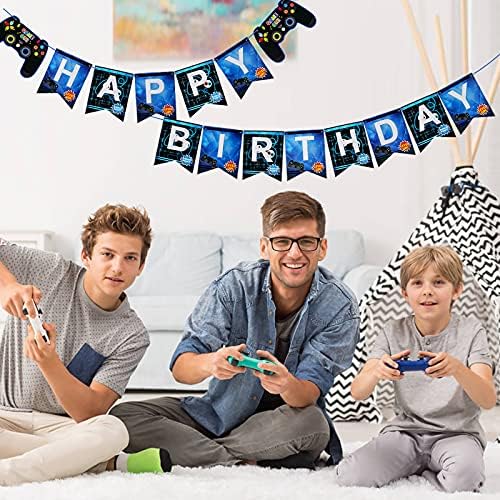 Vubkkty 13th Birthday Decorations for Boys, Gaming Party Decorations Supplies Set, Controller Balloons and Blue Black Balloons, HAPPY BIRTHDAY GAME ON WELCOME Hanging Banner for Boys