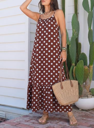 Image of Dokotoo Women Summer Dresses Scoop Neck Ruffle Flowy Boho Maxi Dress