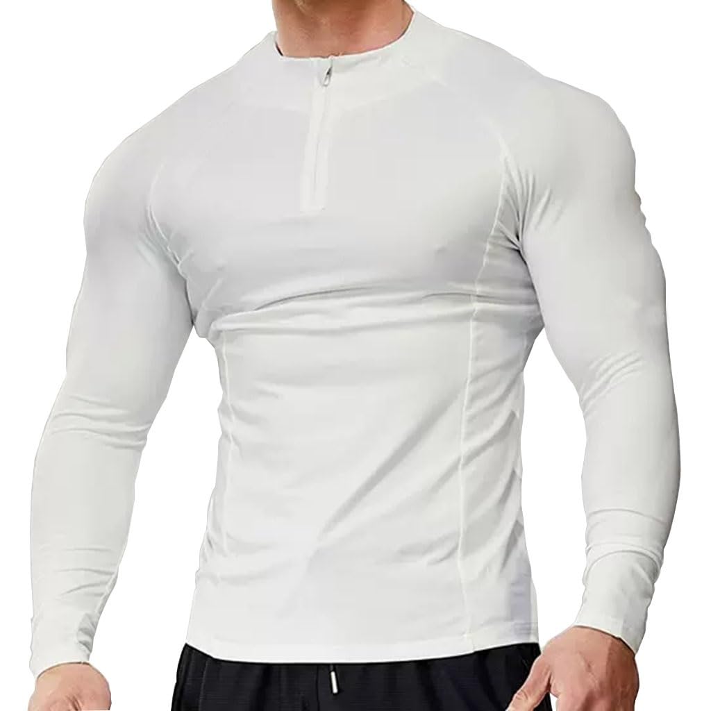 Camisa de compresión Camisa Ajustada Deportiva para Hombre, Top de Fitness con Parte Inferior para Correr de Entrenamiento de Manga Larga, Ropa Moldeadora(A1,XL)