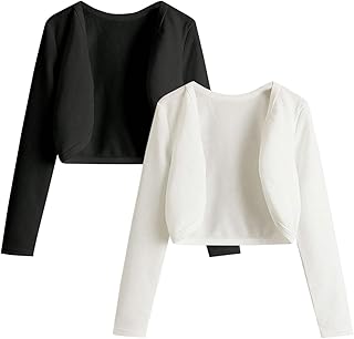 SHENHE Girl's 2 Pack Long Sleeve Bolero Shrugs for Dresses Open Front Lightweight Crop Jacket