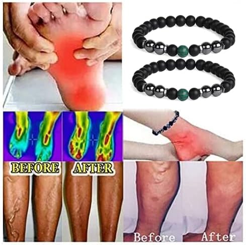 Miniatura 2 de Tobillera de obsidiana negra para mujer, antihinchazón, drenaje linfático, hematita, terapia magnética, tobillera de chakras, cuentas de yoga,