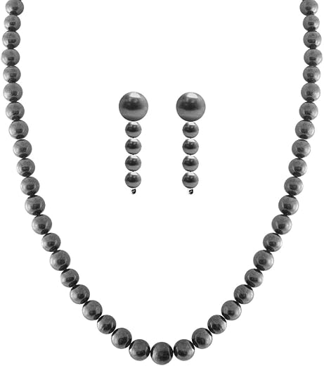 Sri Jagdamba Pearls Dealer Single String Black Pearl Necklace for Women/Girls | Round AA Freshwater Pearls 4-5MM | 16-18 I...