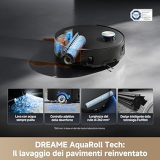 DREAME Aqua10 Ultra Roller Complete Robot Aspirapolvere, Autopulizia Rullo, Supera Ostacoli da 8cm, Auto-Svuotamento, Aspirazione 30.000 Pa, Evita Oltre 240 Oggetti, Controllo Vocale Intelligente,Nero