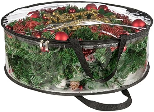 CINPIUK Clear Wreath Storage Bag 30 Inch Christmas Wreath Storage Container, Heavy Duty Wreath Protector with Handle for Holiday Seasonal Wreath Garland