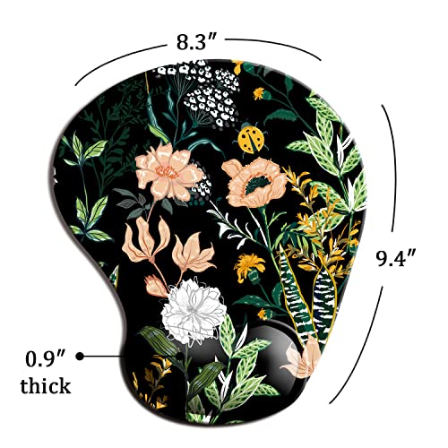 Dooke Ergonomic Mouse Pad With Wrist Support, Cute Mouse Pads With Non-Slip Pu Base For Home Office Working Studying Easy Typing & Pain Relief Black Floral #TOP4