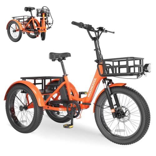 MOONCOOL Elektro Dreirad Erwachsene, 20' Klappbares E-Trike mit Großen Körben, 36V 20Ah Akku & 250W Motor (45Nm), Fatbike E-Bike Herren Damen bis 204kg, 3 Fahrmodi (Bernsteinflamm)