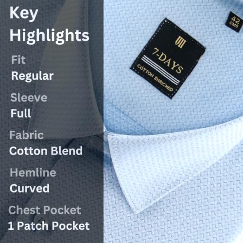 Image of 7-DAYS Premium Men's Formal Shirts - Cotton Rich, Textured Self-Design, Full Sleeve, Regular Fit, Wrinkle Resistant, with Pocket - Perfect for Office